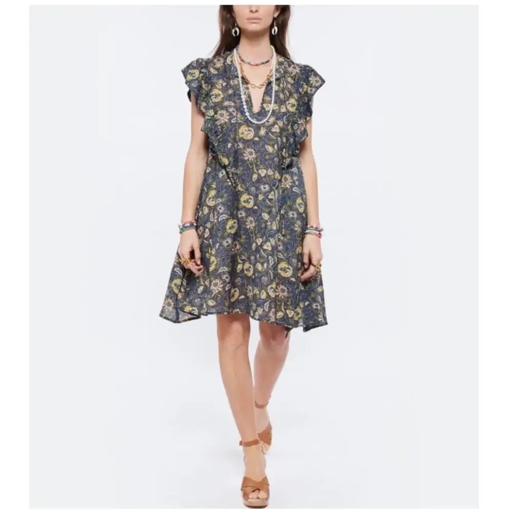Chufy Amalfi Dress Mini Floral Print Cotton Silk Embroidered Size Small NEW